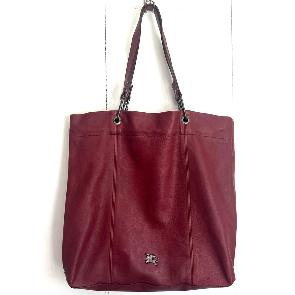 Burberry Packable Buckleigh Soft Smooth Leather Burgundy Red Shoulder Tote Bag